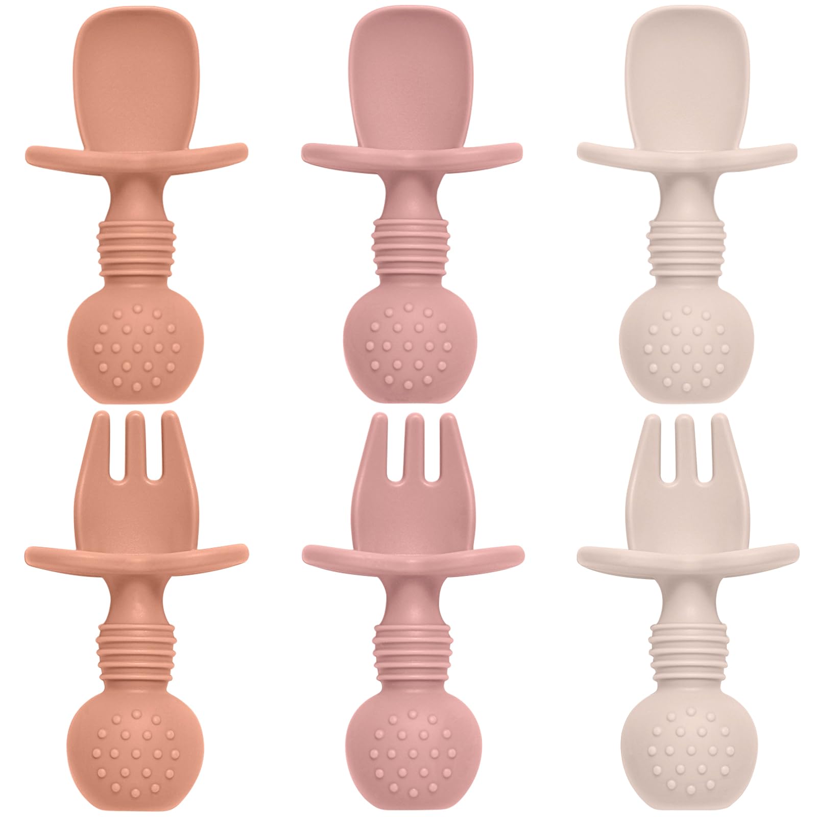 Eascrozn 6 Pack Baby Spoons and Forks Set, Silicone Baby Spoons Self Feeding 6 Months for Toddler Utensils,BPA Free, Baby Led We