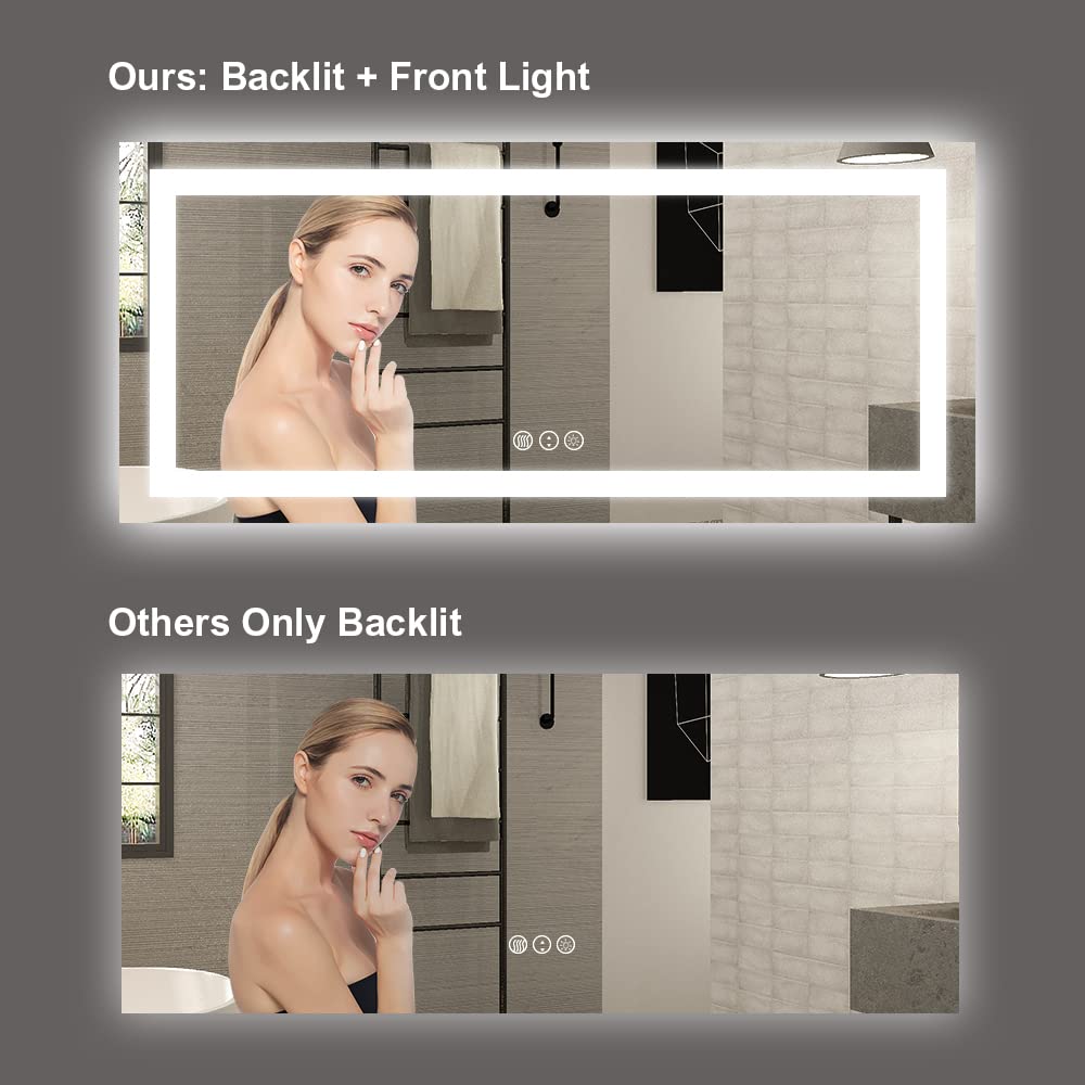 Amorho LED Bathroom Mirror 72''x 32'' with Front and Backlight  Large Dimmable Wall Mirrors with Anti-Fog  Shatter-Proof  Memory  3 Colors  Double LED Vanity Mirror