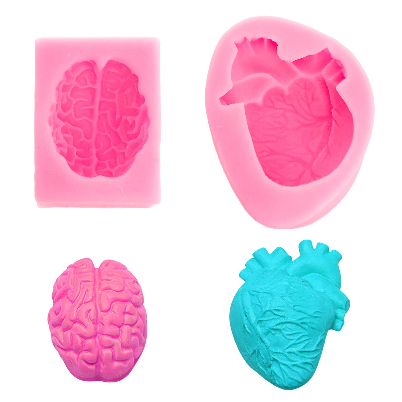 2 Pack Halloween Molds Silicone Creative Brain-Shaped Silicone Molds And Heart Mold Silicone For Chocolate Cake Decoration Desse