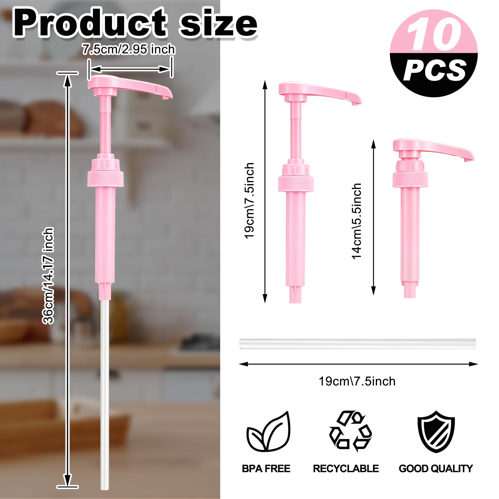 Patelai 10 Pcs Coffee Syrup Pump, Pink Plastic Pumps For Syrup Bottles 750Ml - 1L, Reusable Syrup Pump Dispenser