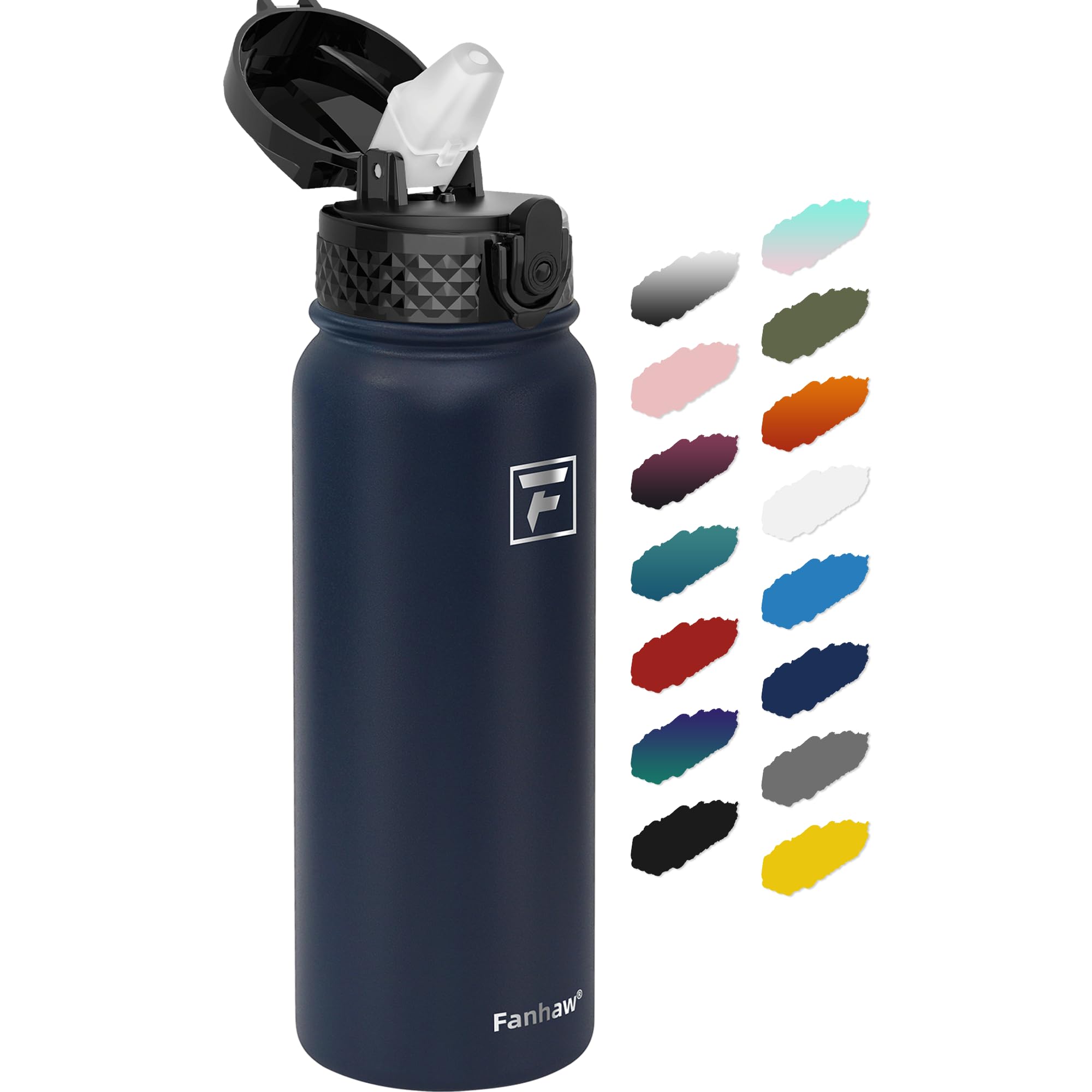 Fanhaw 20 oz Insulated Stainless Steel Water Bottle with Straw Lid, Leakproof & Anti-Dust Sports Bottle for Kids, Women & Men (N