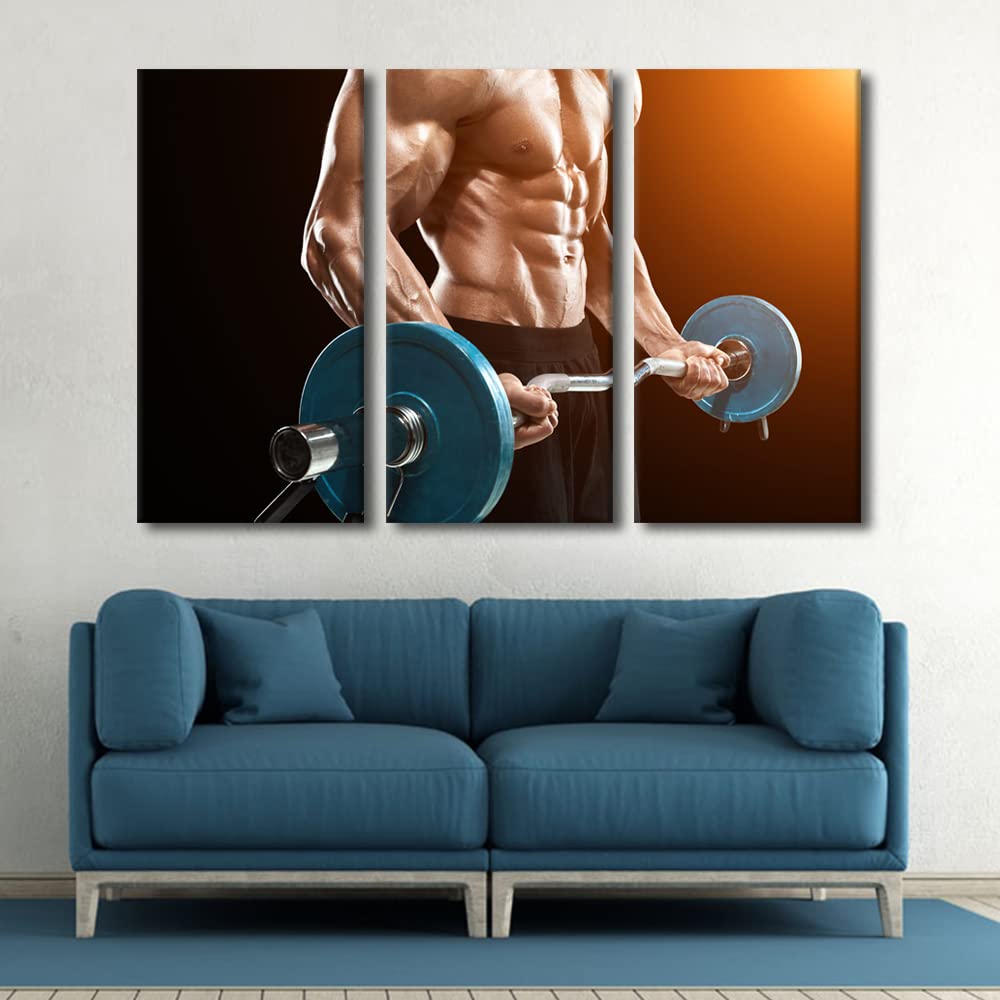 Tumovo Fitness Theme Pictures For Living Room Weightlifter Sportsman Canvas Wall Art Muscular Man House Decor Barbell Modern Off