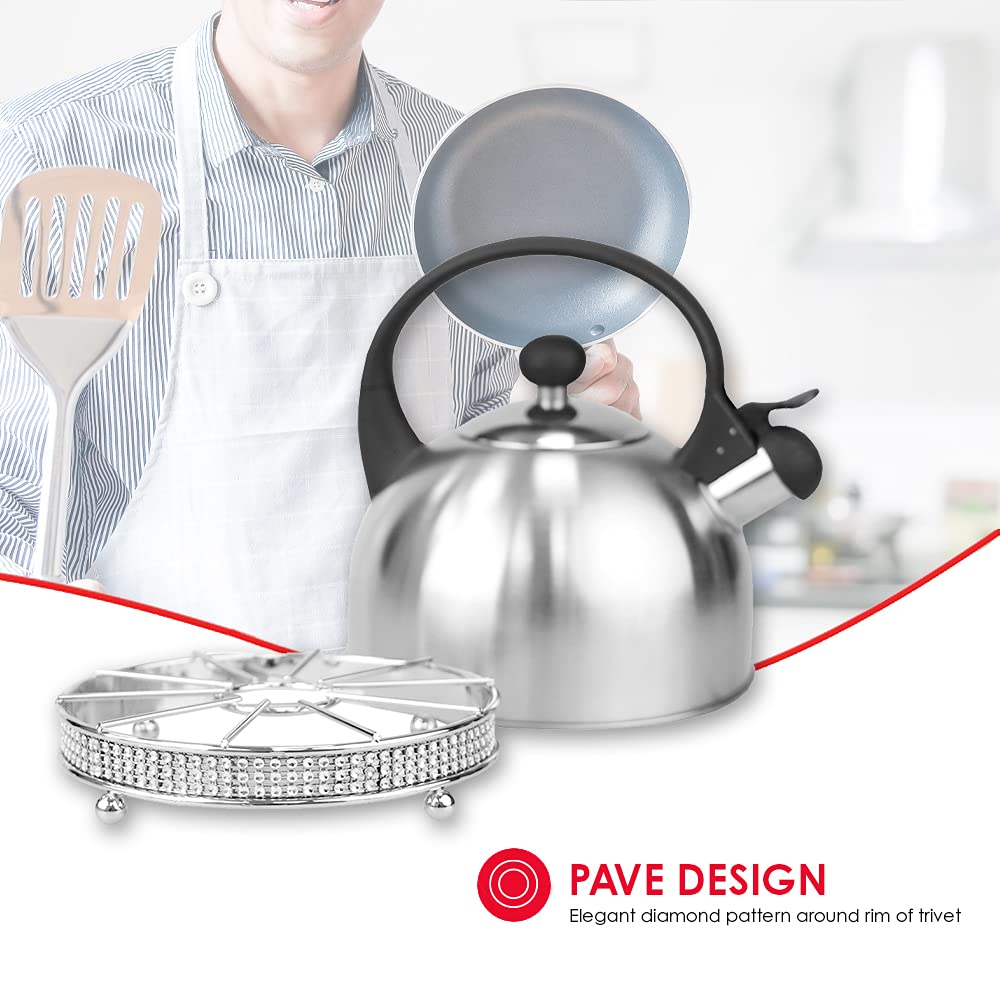 Home Basics Pave Round Non-Skid Trivet | Ornate Design | Diamond Band Around Base | Keep Counter Tops Safe From Scratches | Comp