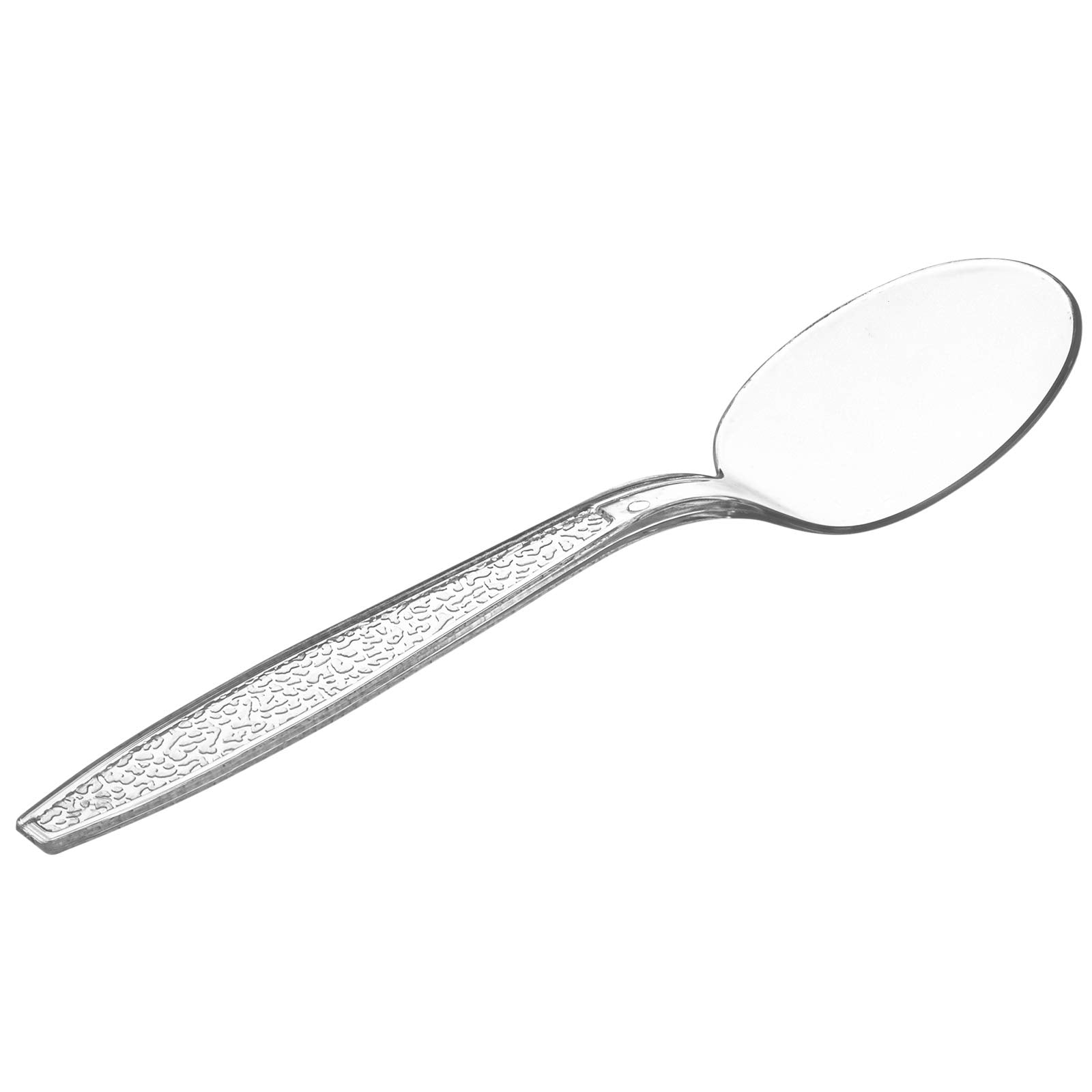 Comfy Package [300 Pack] Heavyweight Clear Plastic Soup Spoons With Engraved Design - Disposable Sturdy Plastic Utensils For Par