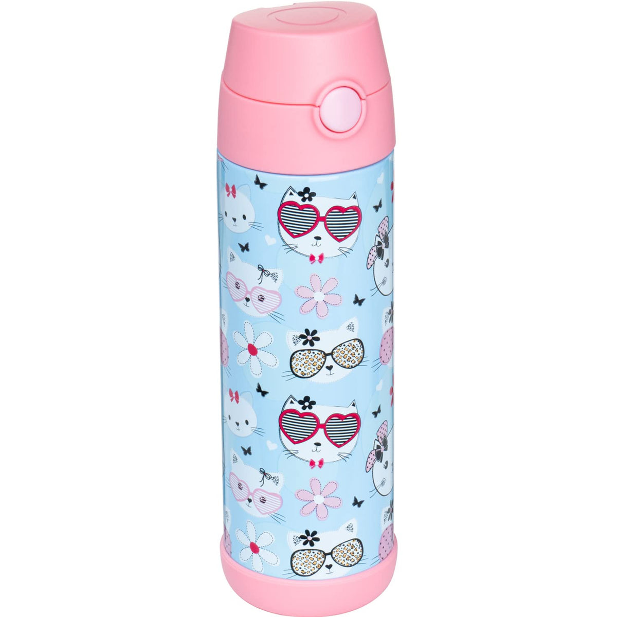 Snug Kids Water Bottle - Insulated Stainless Steel Thermos With Straw (Girlsboys) - Kitty, 17Oz