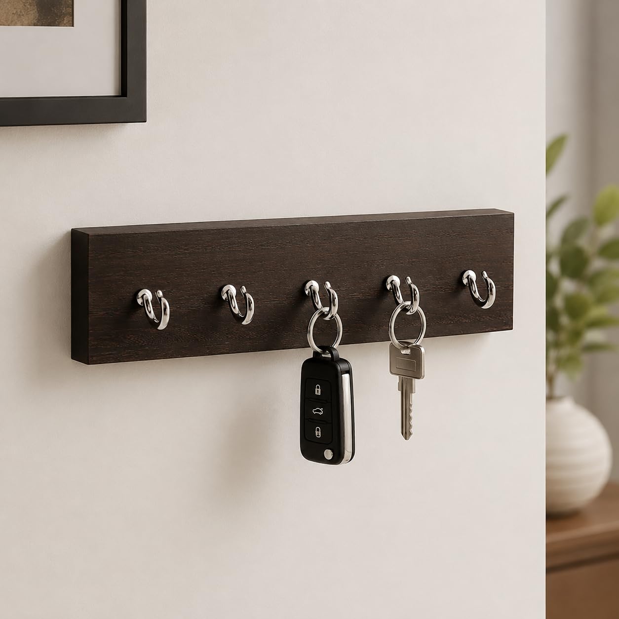 Furneaser Wooden Key Holder For Wall | Multipurpose Key Hanger & Organizer With Shelf | Wall Decor Key Rack With Hooks For Home,