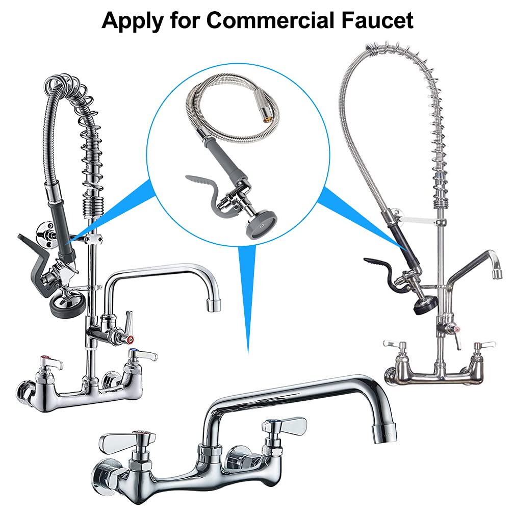 Kollniun Spray Valve With Pre-Rinse Hose 44 Inches Commercial Flexible Stainless Steel 1.42 Gpm High Pressure Pre Rinse Dish Spr