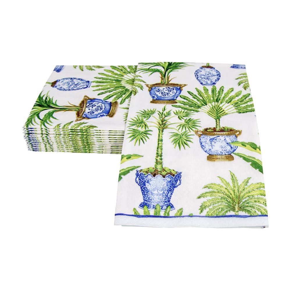 Caspari Potted Palms Paper Guest Towel Napkins In White, Two Packs Of 15