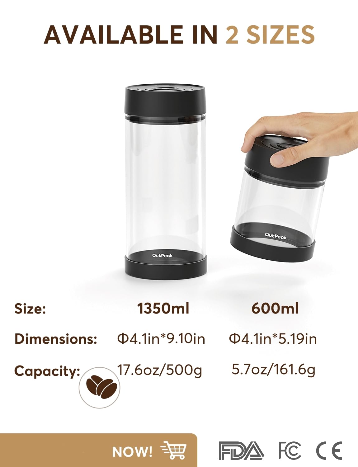 Outpeak Neo 1.35L, 6-Month Fresh Coffee Bean Storage, Large Auto Vacuum Coffee Canister, Holds 17.6 Oz Of Coffee Beans, One-Butt