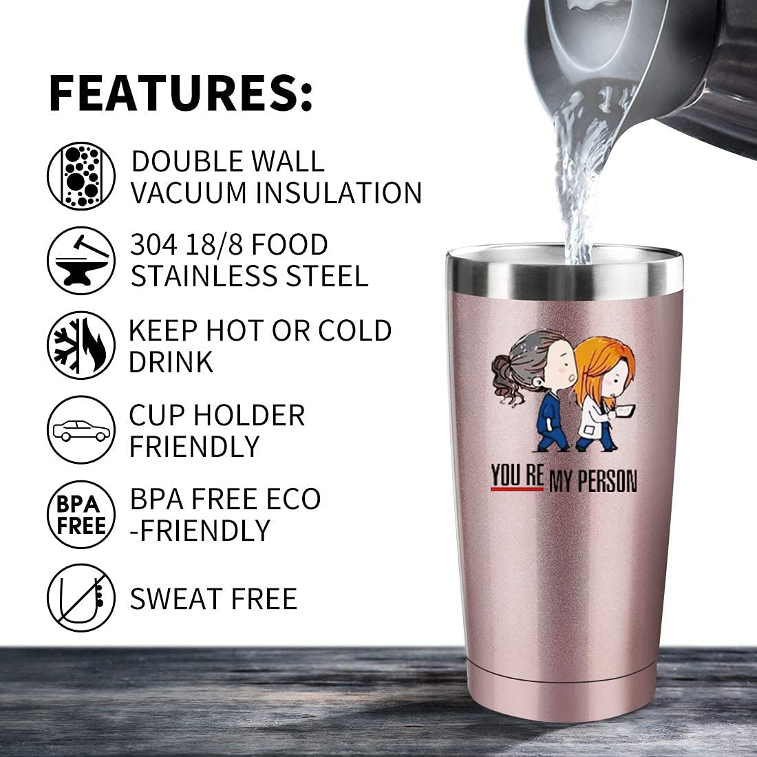 Athand Greys Anatomy Merch,Greys Anatomy Gifts,You Are My Person Gifts Insulated Tumblers With Lid & Straw 20 Oz,Stainless Steel