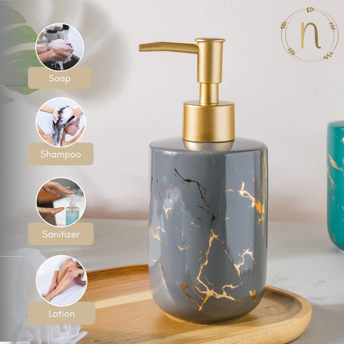 Nestasia Long-Lasting Liquid Marble Finish Shampoo Dispenser Bottle For Bathroom|Liquid Dispenser For Kitchen|Soap Dispenser For