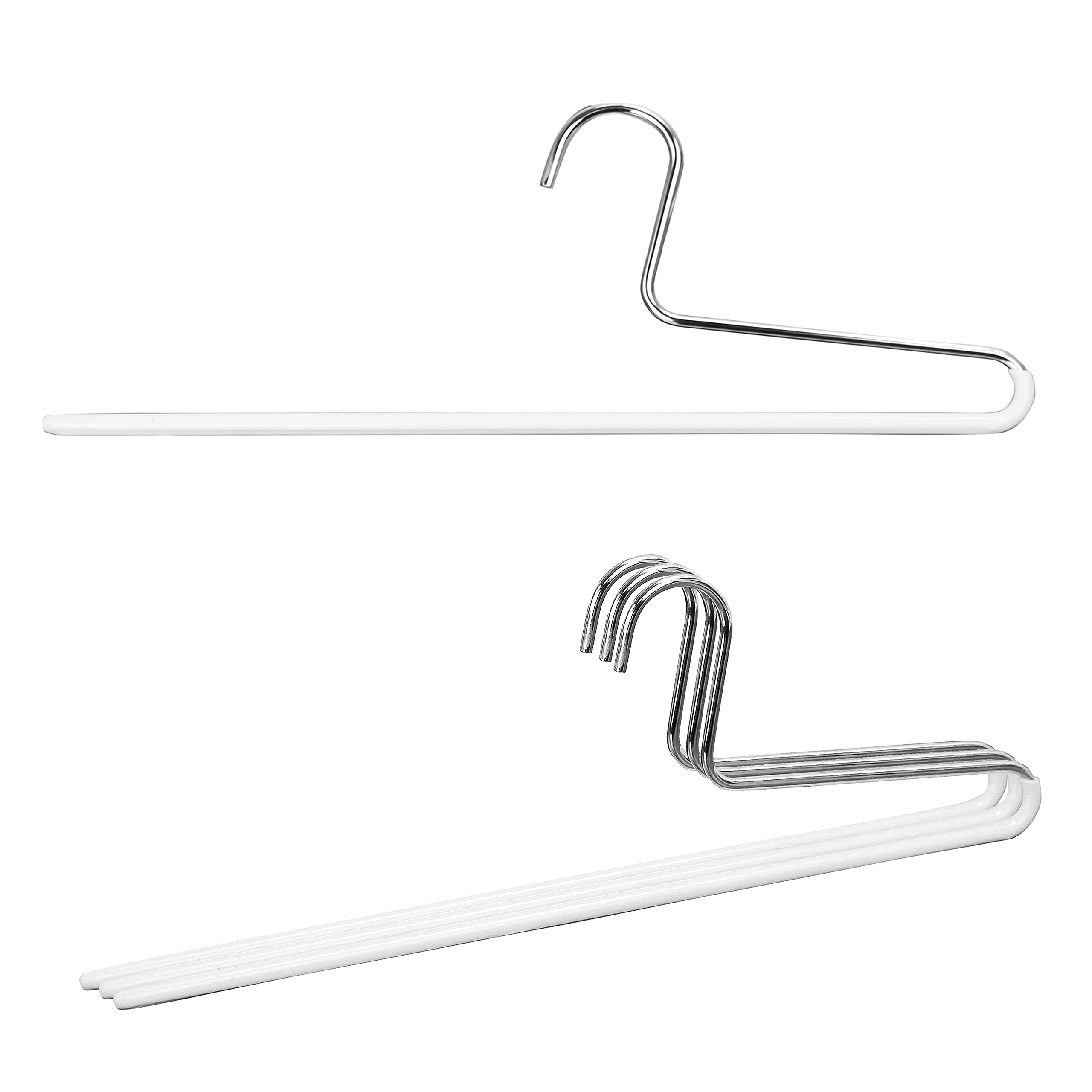 Mawa By Reston Lloyd Trouser Series Non-Slip Space-Saving Clothes Hanger With Single Rod For Pants, Style Kh/1, Set Of 4, White