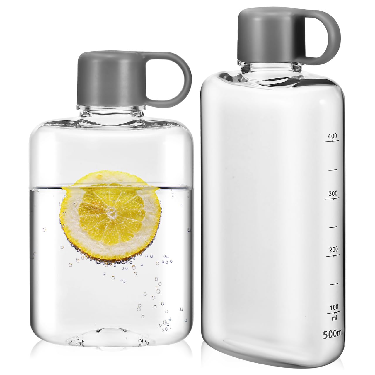 balacoo 2 pcs Tritan Flat Water Bottle Portable Drinking Flask for Travel Gym Cycling Camping Slim Body Fits Pocket Purse Backpa
