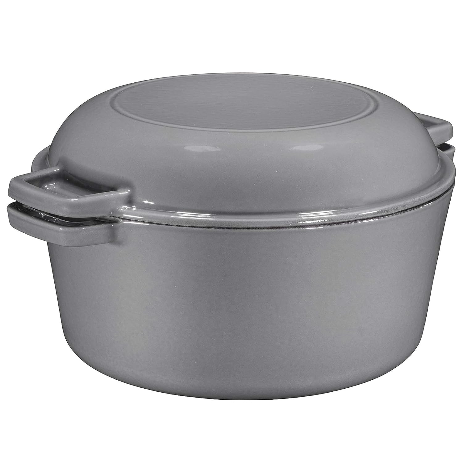 2 In 1 Enameled Cast Iron Double Dutch Oven & Skillet Lid, 5-Quart, Induction, Electric, Gas & In Oven Compatible, Grey