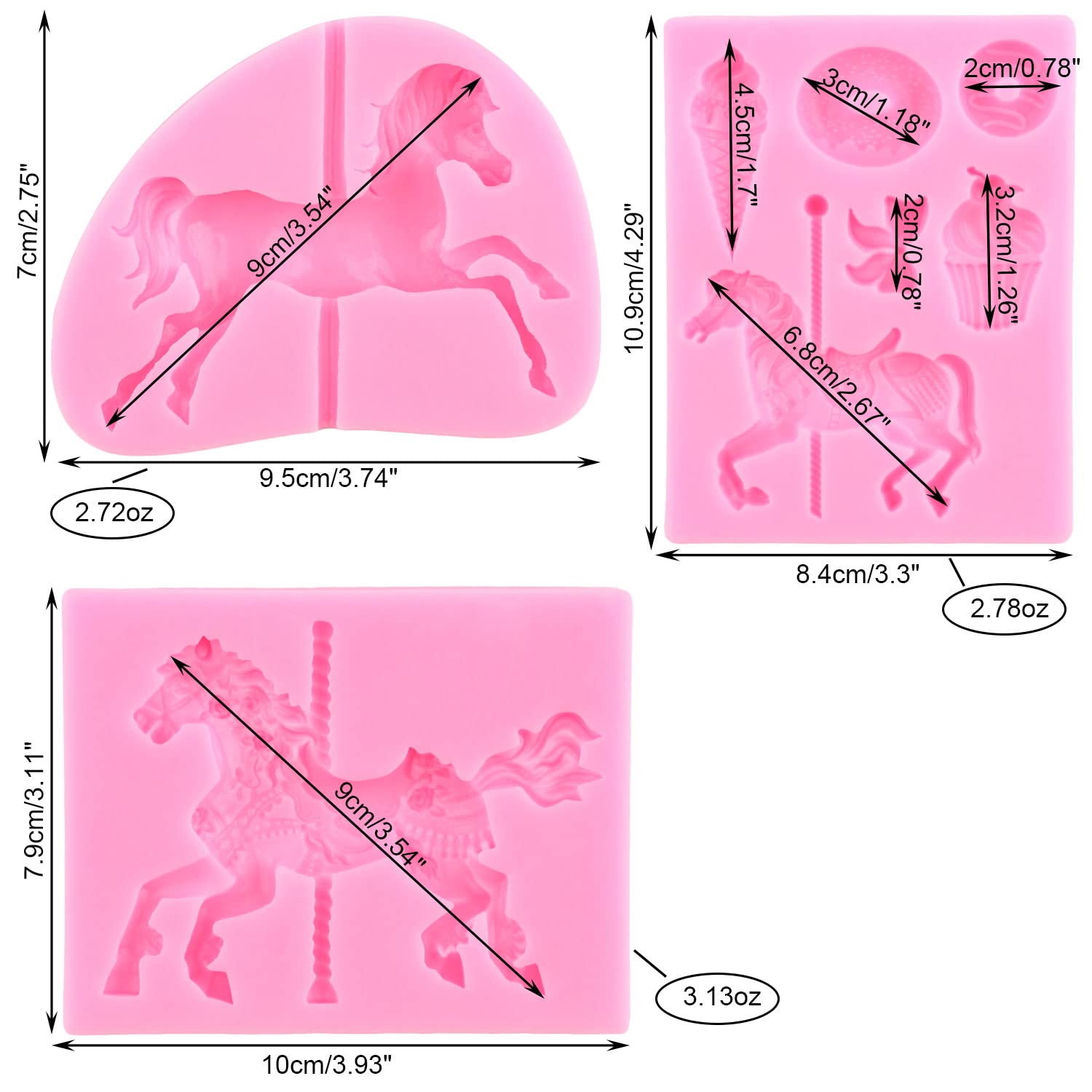 Mujiang Carousel Horse Silicone Fondant Mold 3D Merry-Go-Round Chocolate Lollipop Gum Paste Mold For Baby Shower Cake Decorating