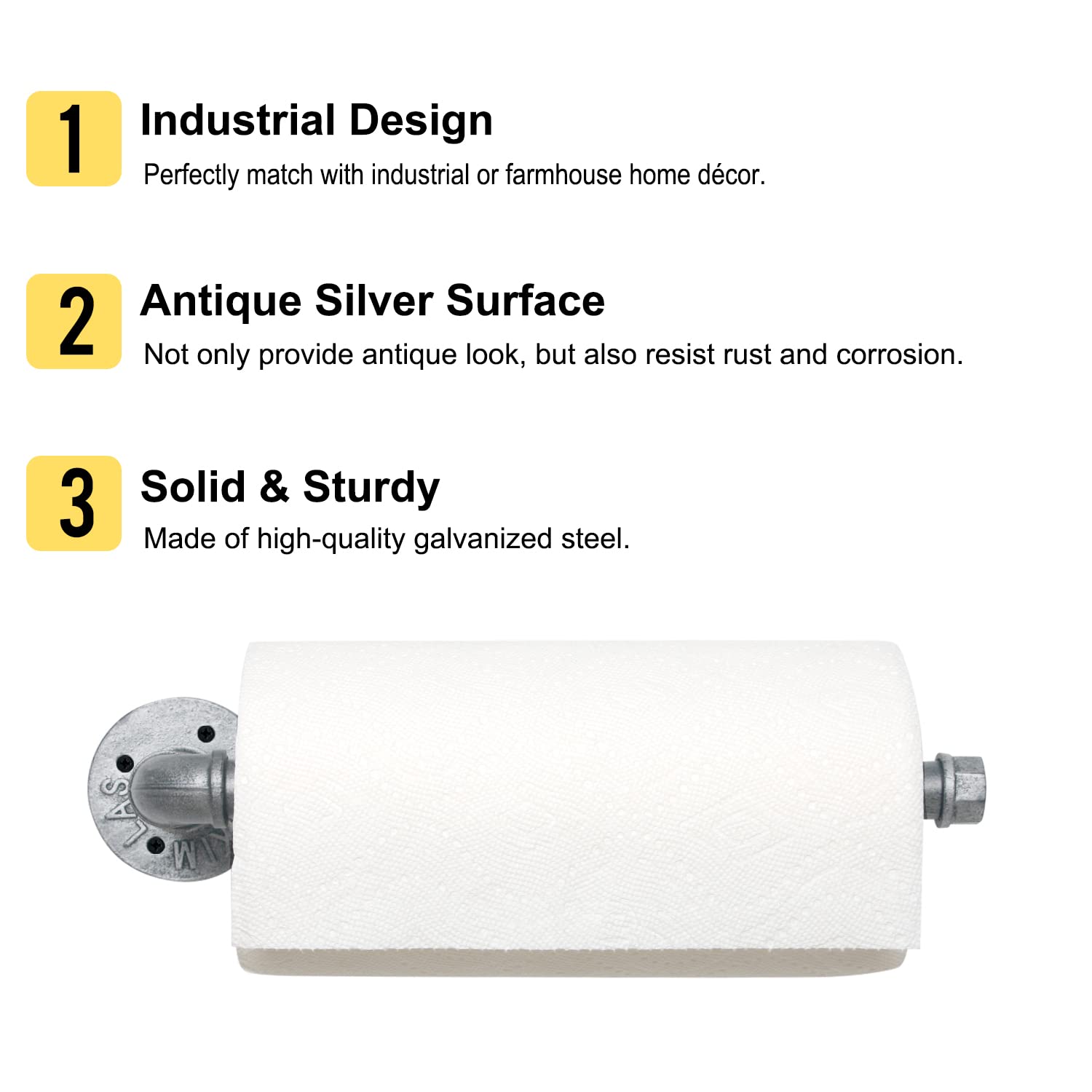 Houseaid Industrial Pipe Paper Towel Holder For Kitchen, Vintage Style Heavy Duty Diy Rustic Paper Towel Rack, Wall Mount, Antiq