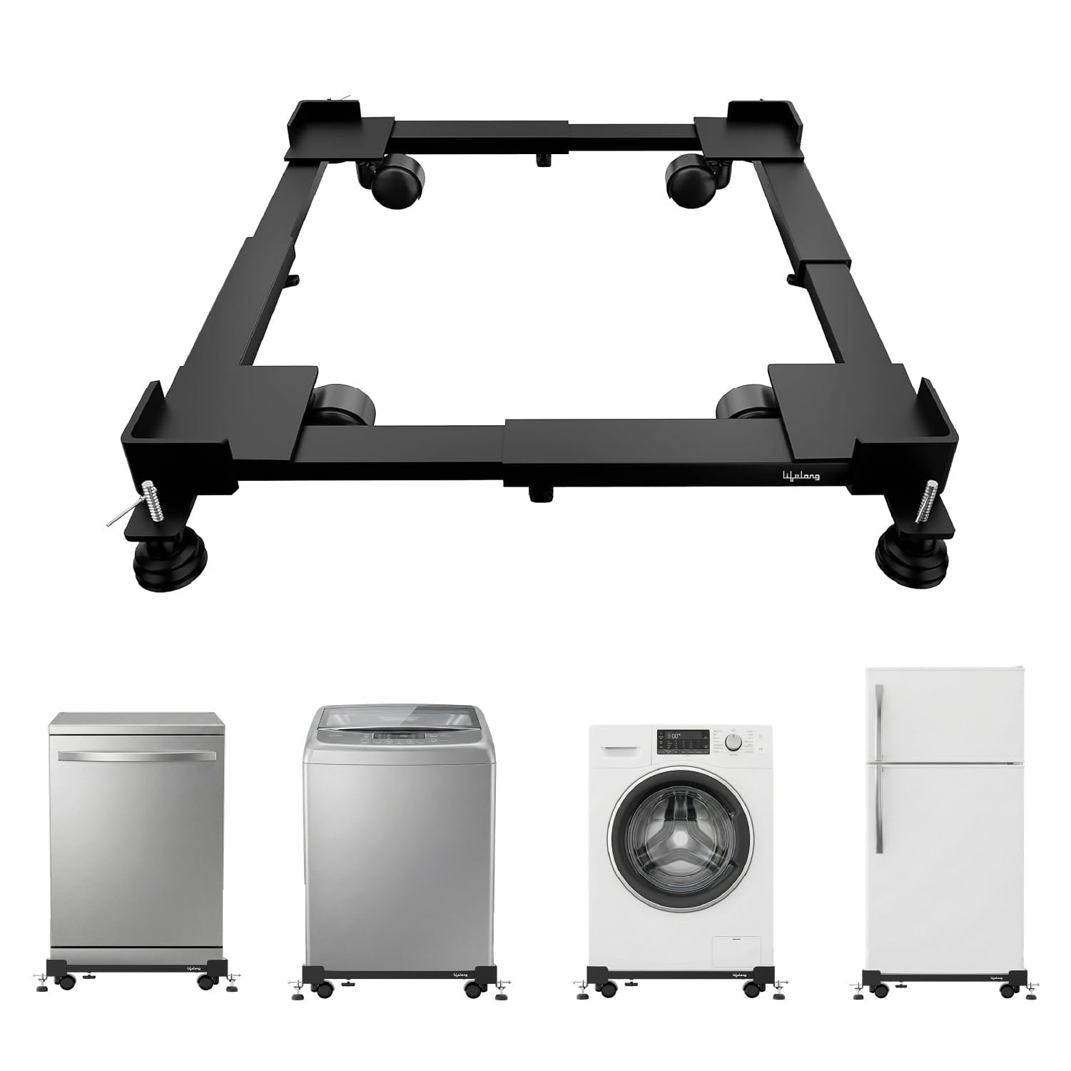 Lifelong Universal & Adjustable Metal Washing Machine Stand (5 Kg To 12 Kg) | Trolley With Wheels | Single/Double Door Fridge St