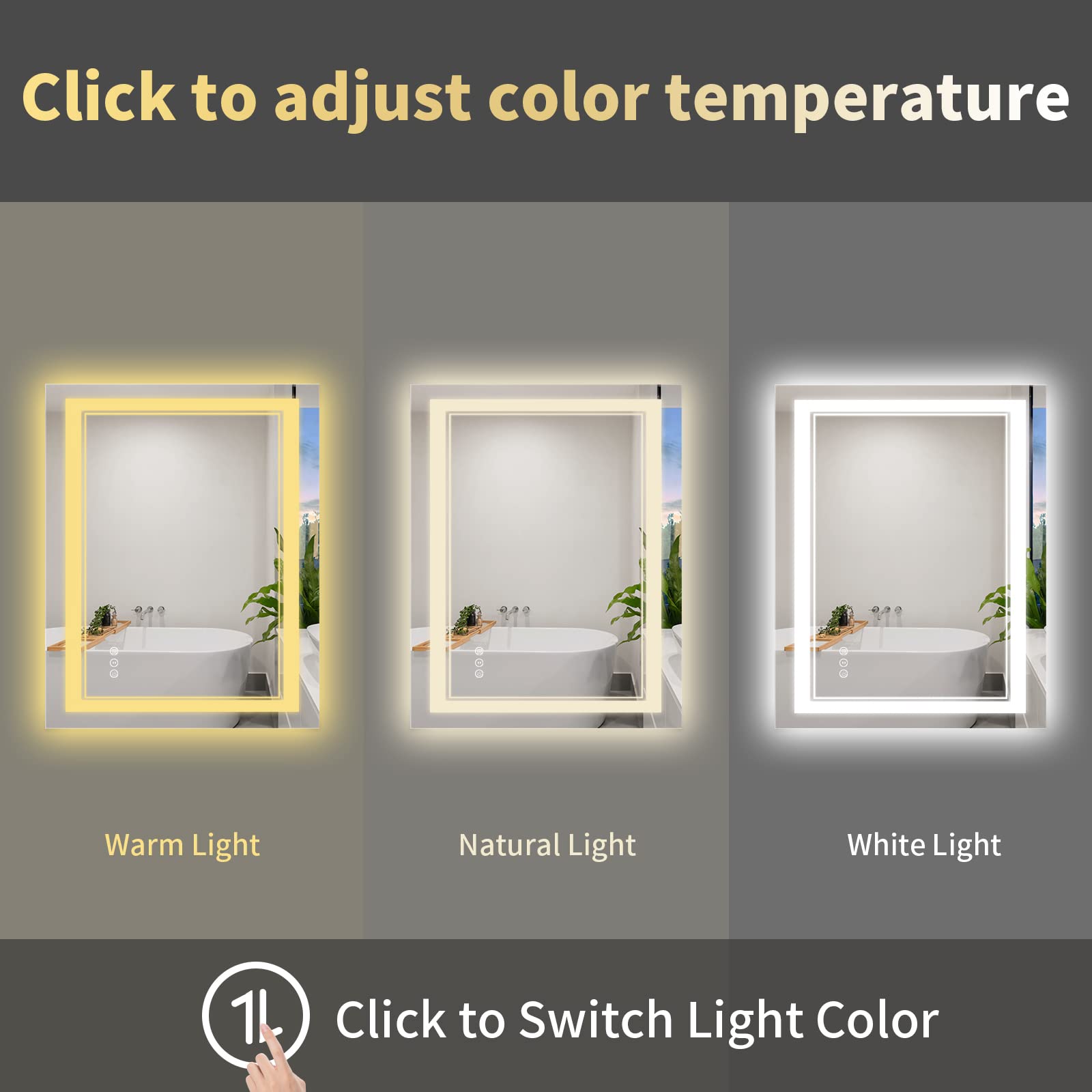 Istripmf 40 X 32 Inch Led Bathroom Mirror, Front Light And Backlit Anti-Fog Dimmable Memory Lighted Vanity Mirror, Shatterproof