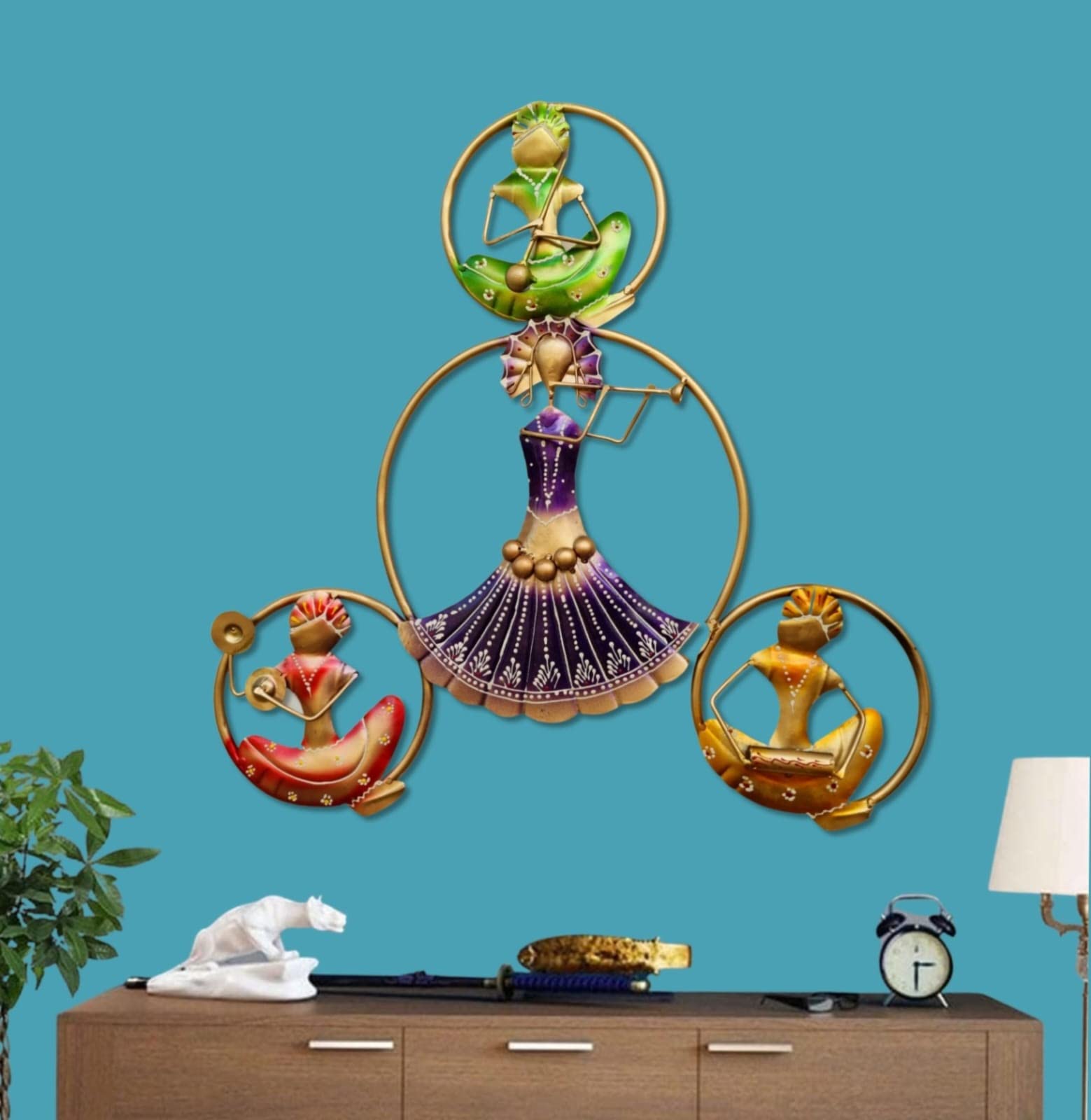 RSN Metal Decorative Beautiful Colorful 4 Musicians Dolls Wall Art For Living Room/Bedroom Decor, Multicolor 28X22