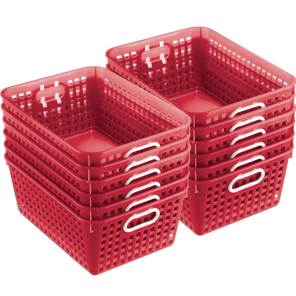 Really Good Stuff Large Plastic Book Baskets, 13?'' By 10'' By 5?'' - 12 Pack, Red | Classroom Library Organizer, Toy Storage, M
