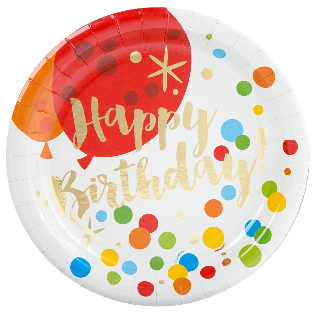 Glamorous Glitzy Gold Foil Board Birthday Round Dinner Plates - 9'' (Pack Of 8) - Premium Party Supplies - Perfect For Cakes & A
