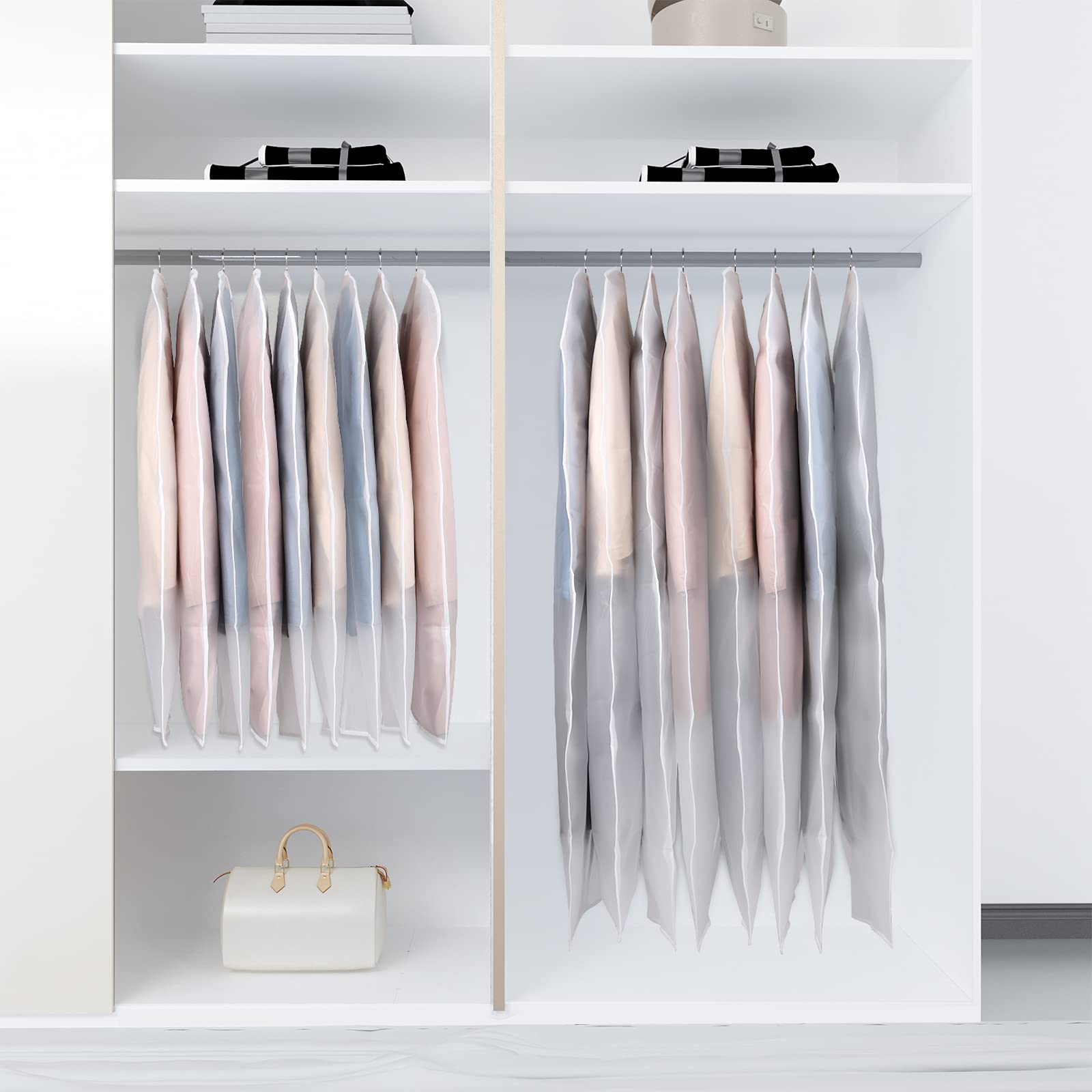 Univivi Clear Garment Bag Lightweight Dresses Bags (Set Of 16) Hanging Clothes Cover, Full Zipper Suit Bags For Closet Storage -