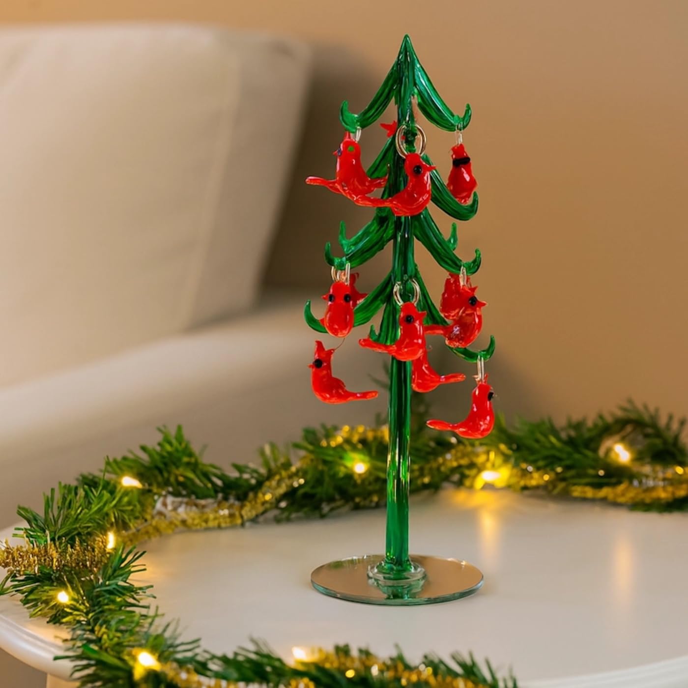 Red Carpet Studios Miniature Glass Christmas Tree with 9 Cardinal Ornaments, 9.5-Inches