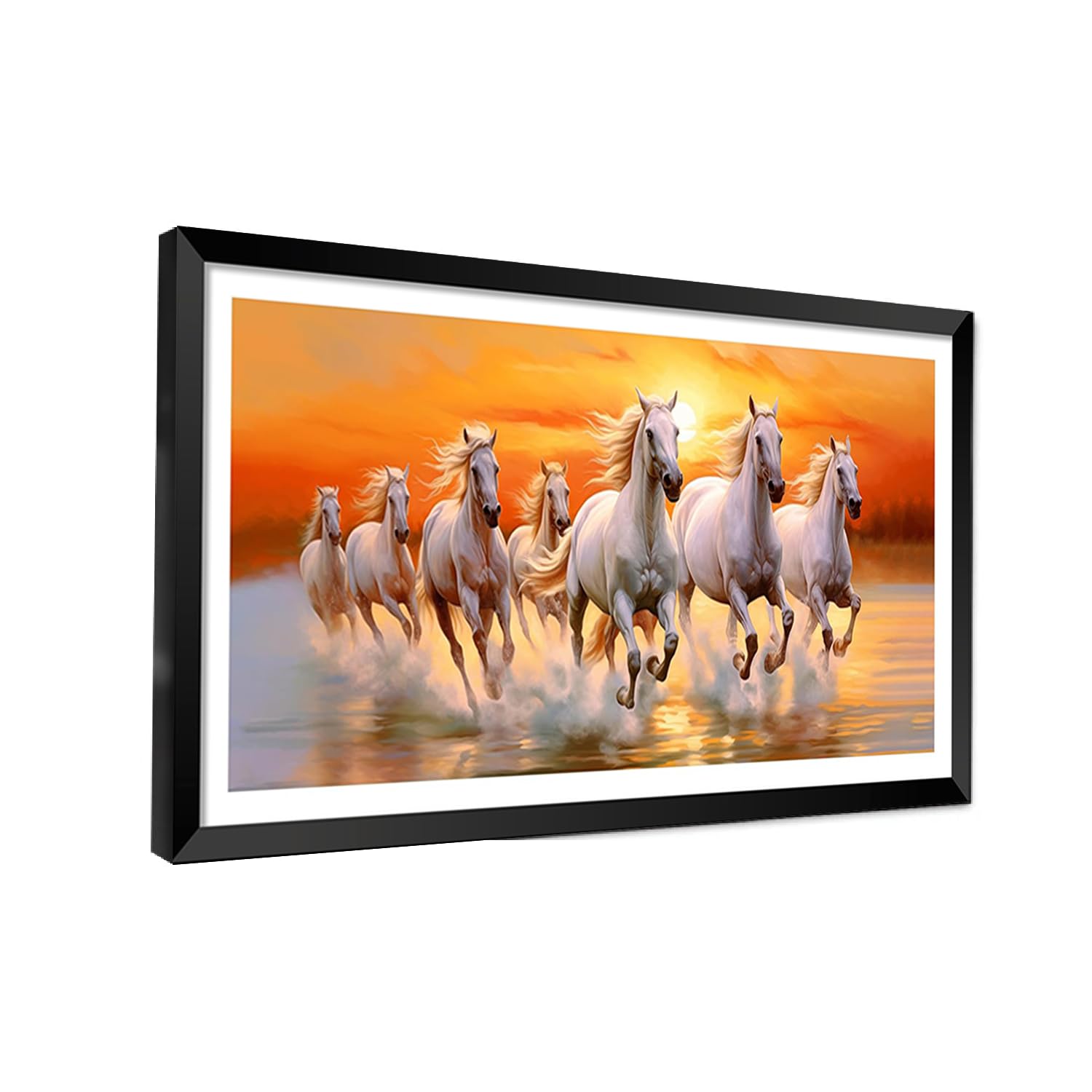 Decorsmantra Seven White Running Horses Vastu Paintings For Living Room|7 Running Horses Vastu Painting Wall Decoration|Vastu Ph