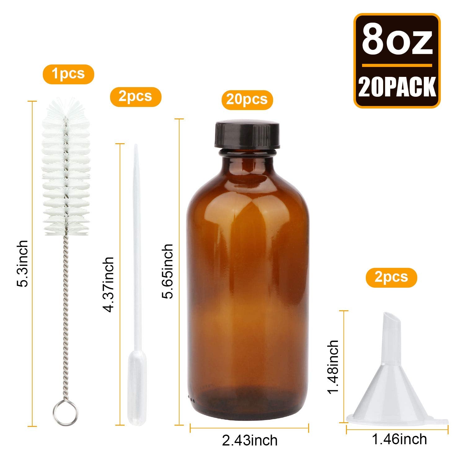 Comudot 8Oz Durable Glass Bottle, Reusable Glass Bottles With Airtight Lid For Shampoo, Conditioner, Essential Oils, Set Of 20 (