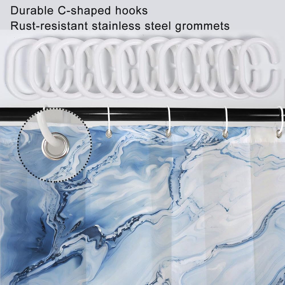 Ruelvth Blue Shower Curtain, Ombre Blue Marble Shower Curtain For Bathroom Modern Aesthetic Waterproof Fabric Shower Curtain Set