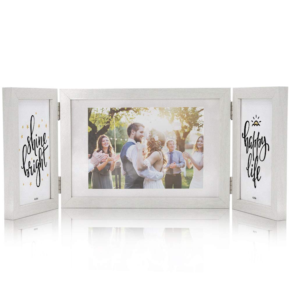 Afuly White 3 Picture Frame 5X7 4X6 Triple Hinged Picture Frames Folding Photo Frames Collage 3 Opening For Tabletop Desk Displa