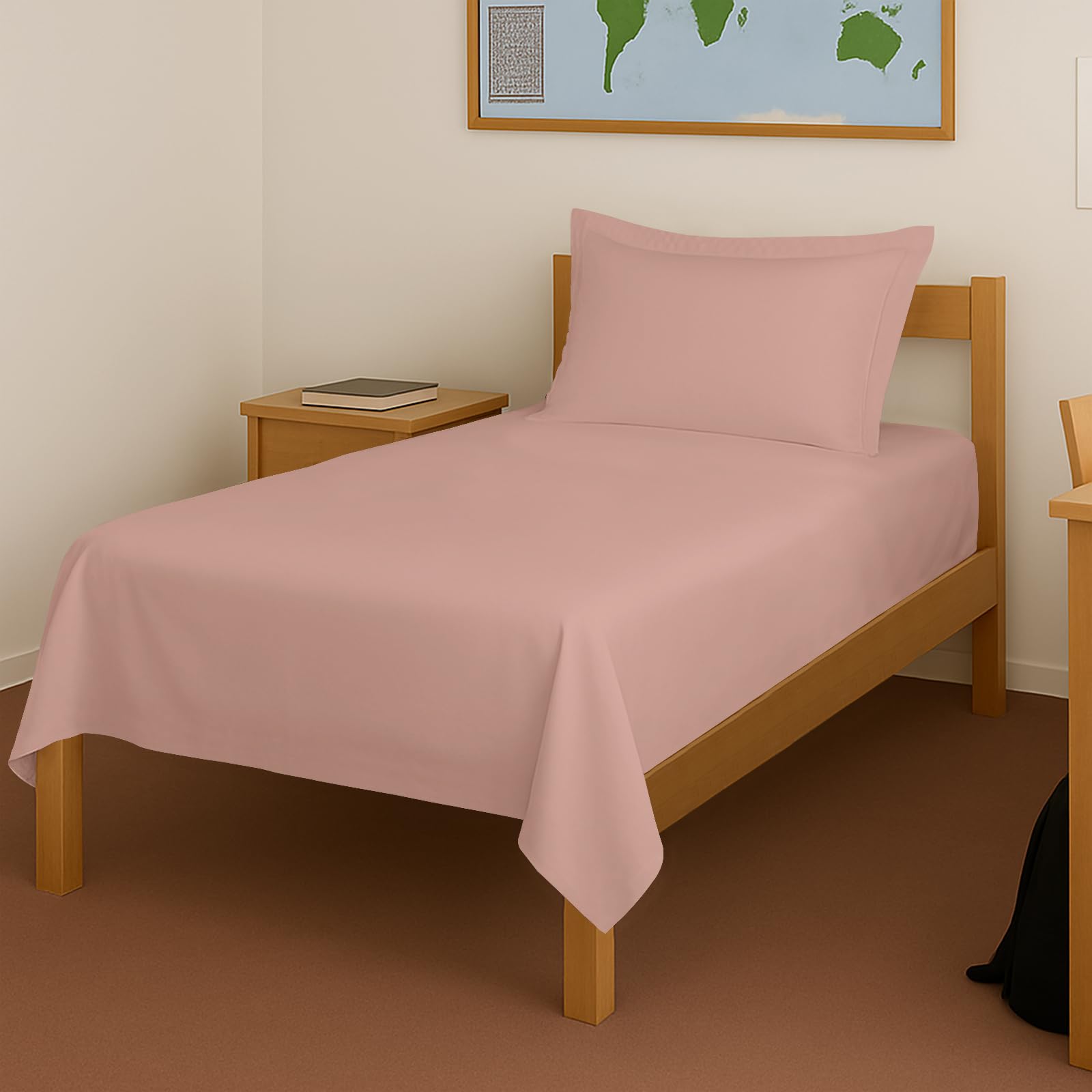 Pizuna 100% Cotton Bedsheet Single Misty Rose, 400 Thread Count Long Staple Combed Cotton Flat Bedsheets 60 X100 Inches With 1 P