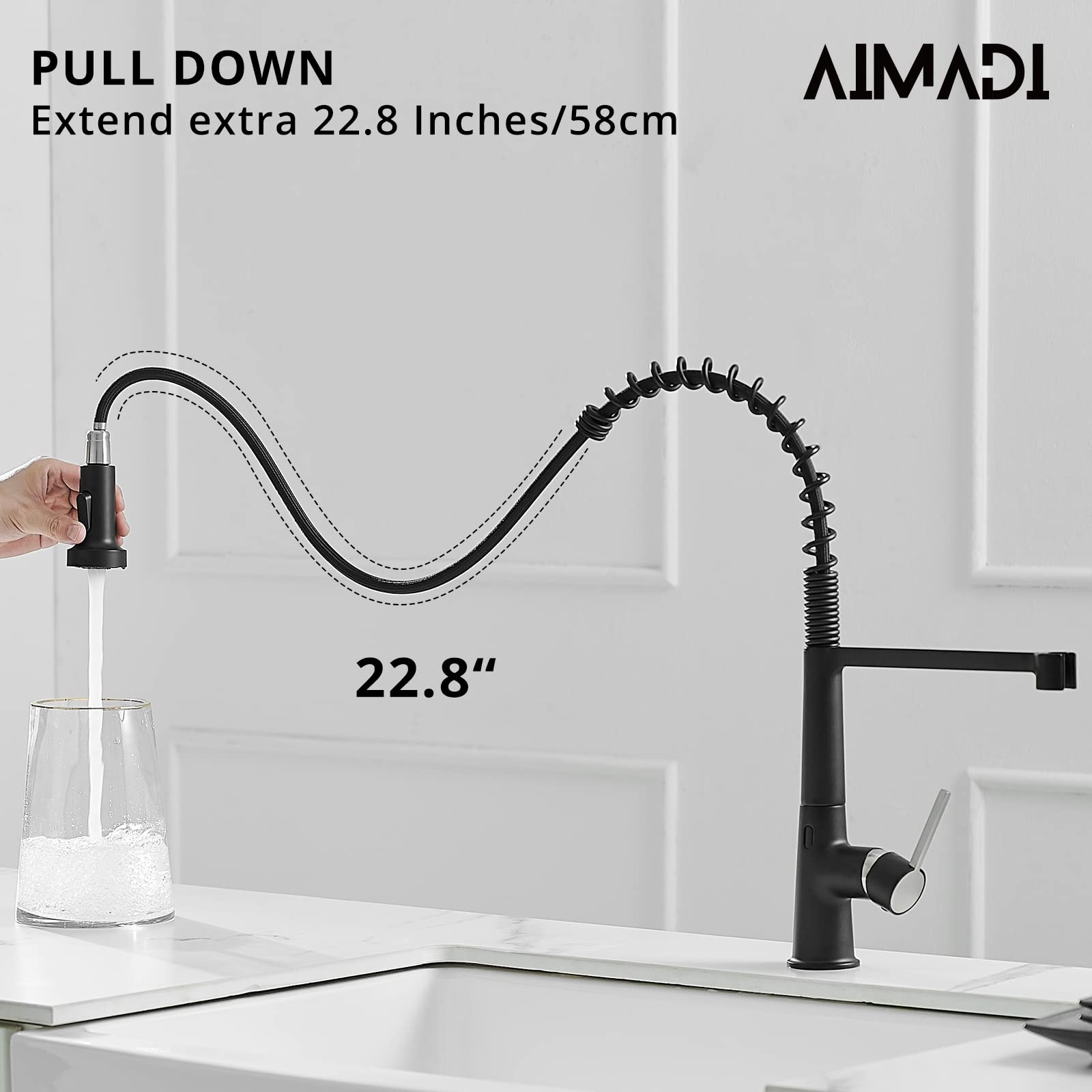 Black Touchless Kitchen Faucet AIMADI - Sensor Kitchen Faucets with Pull Down Sprayer Smart Hands-Free Activated Single Handle Spring Matte Black Kitchen Faucets