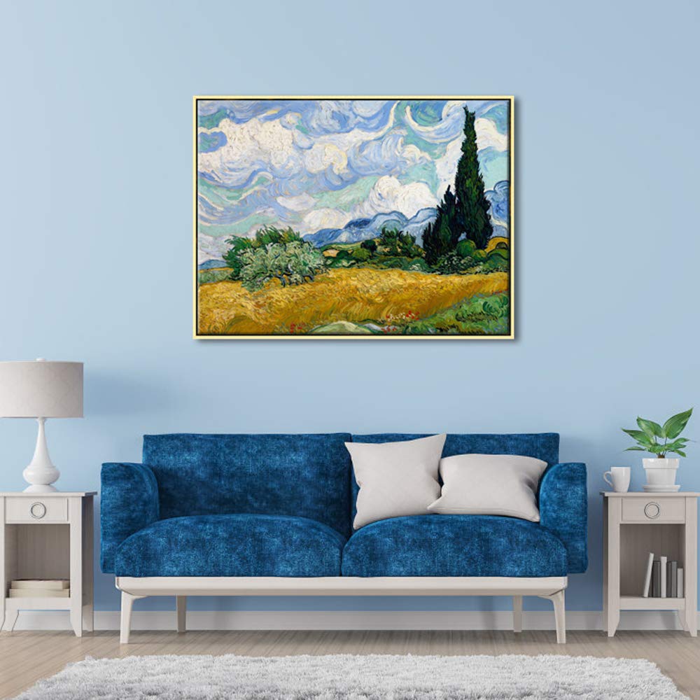 Wieco Art Framed Canvas Art Wheat Field With Cypresses By Van Gogh Classical Paintings Reproduction Modern Canvas Print Wall Art