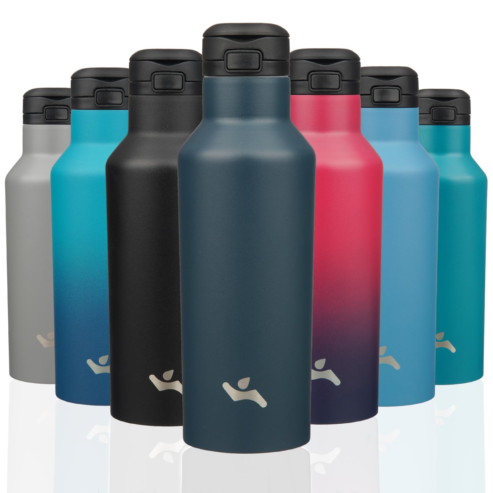 Insulated Water Bottle with Straw,17 OZ Double Wall Vacuum Stainless Steel Water Flask with 2 Lids,Navy Blue