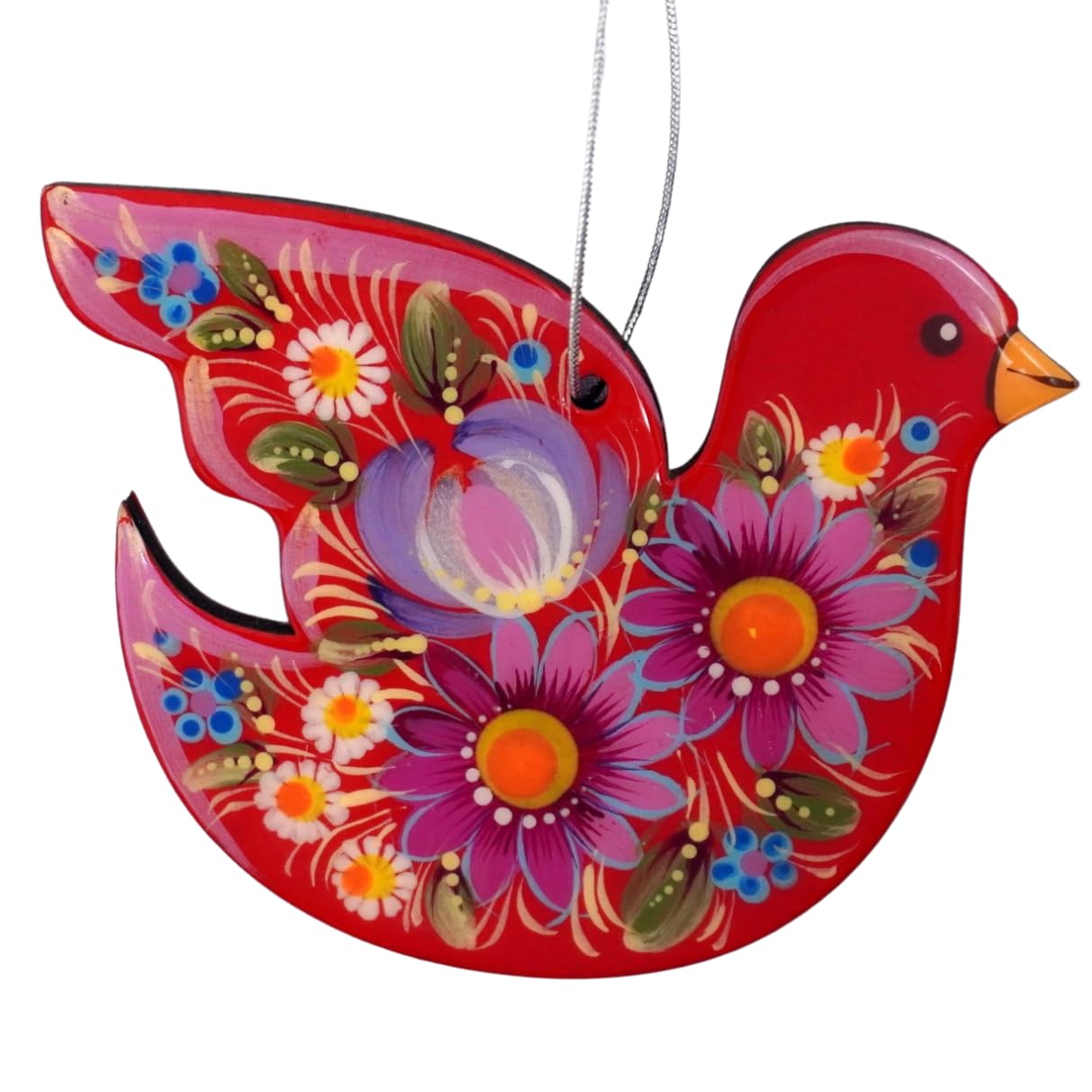 Handcrafted Bird Decoration 2,8 x 3,5 x 0,2 inch Made of Wood Hand-Painted Colorful Christmas Ornament and Easter Decoration, Sp