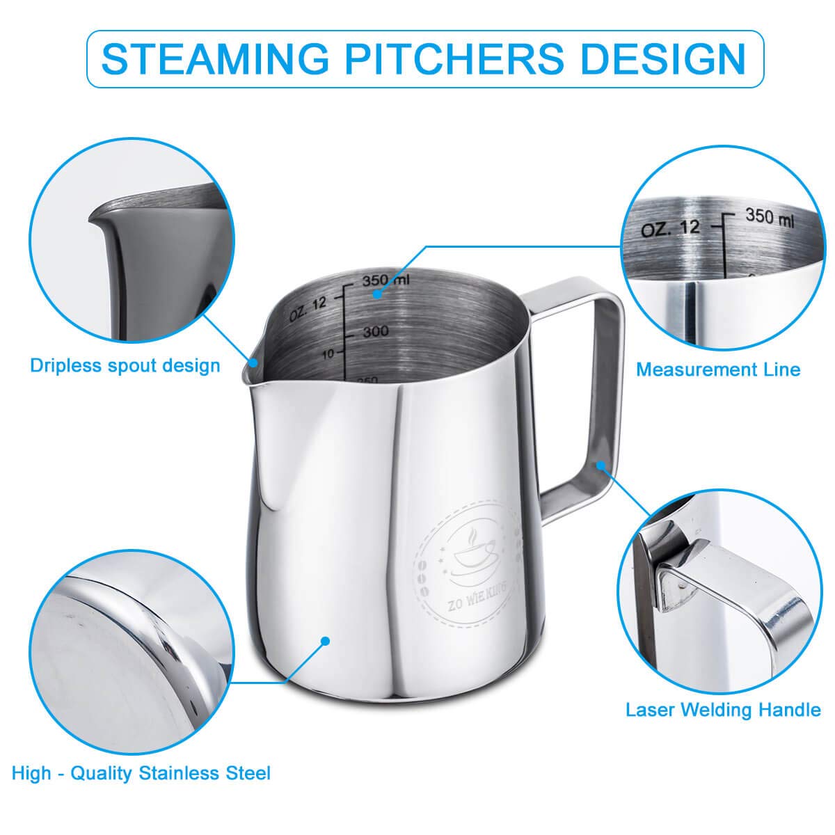 Milk Frothing Pitcher 12Oz,Espresso Steaming Pitcher 12Oz,Espresso Machine Accessories,Milk Frother Cup 12Oz,Milk Coffee Cappucc