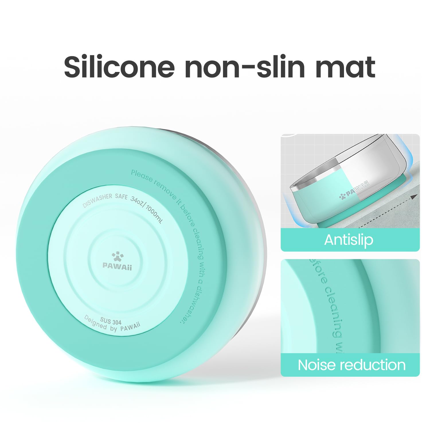 Pawaii Dog Bowl, Double Wall Stainless Steel Dog Bowls With Non-Slip Rubber Base, Insulated Dog Bowl, Durable, Dishwasher Safe,