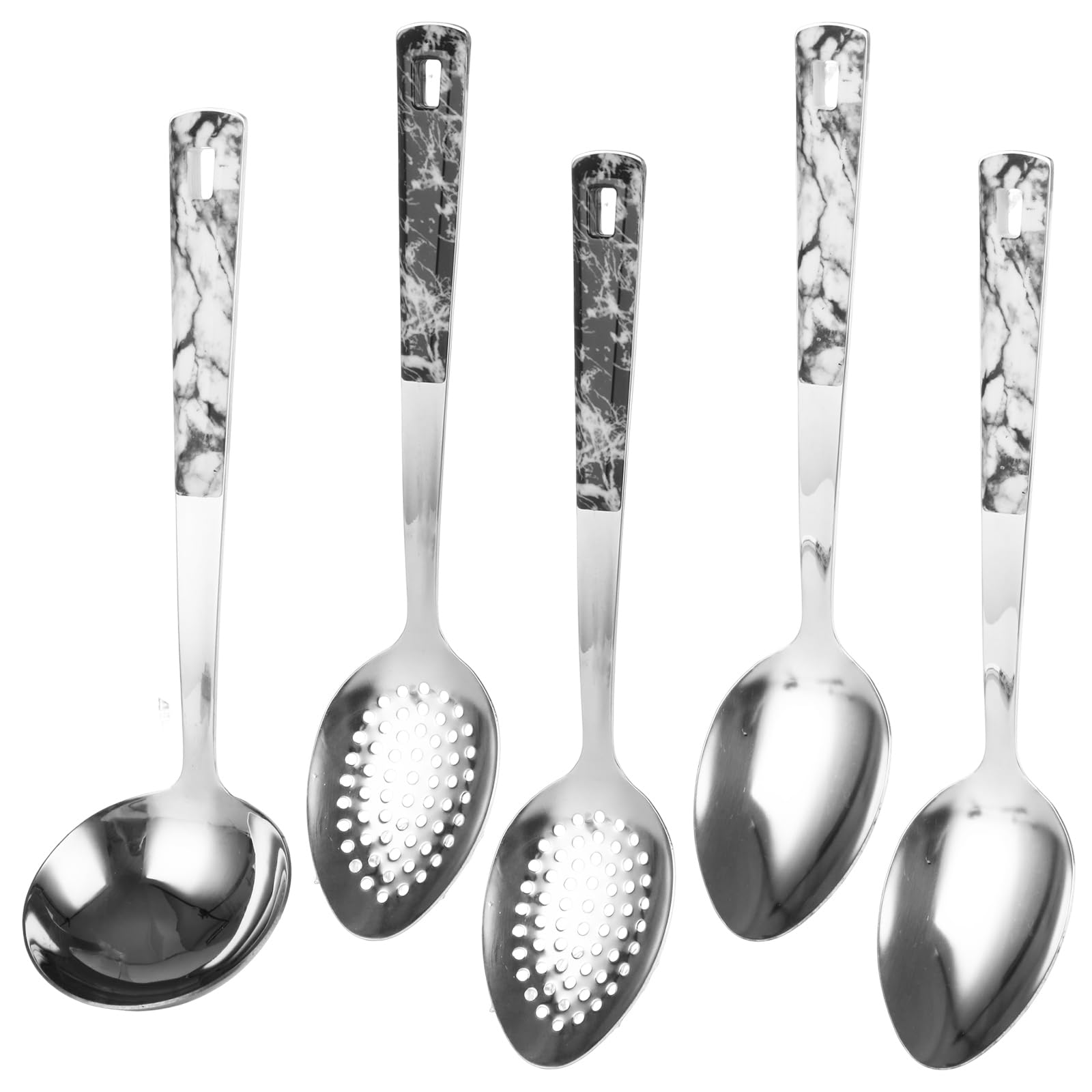 DIRBUY Stainless Steel Serving Spoon Set, 5 Pcs  Metal Cooking Spoon Serving Utensils for Buffet, Kitchen, Catering  Includes 