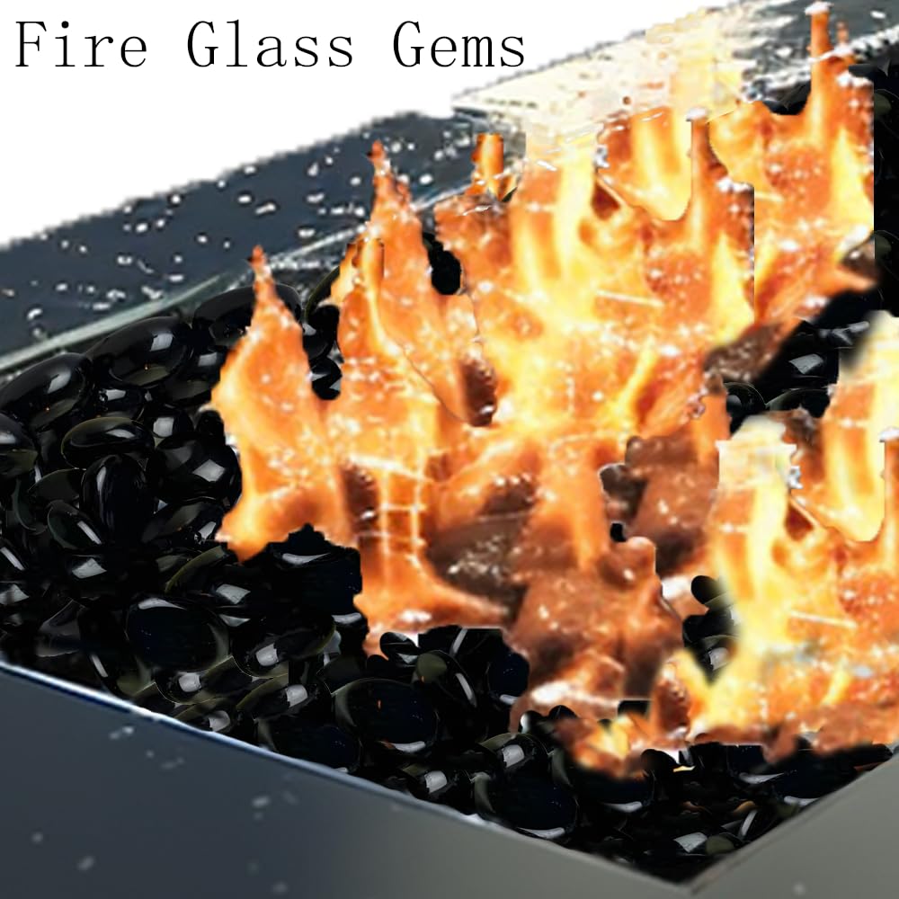 HappyFiller 5 LB Black Glass Gems Pebble Stones with 2 Pcs Large Printed Flat Marbles for Vase Filler Decor,Table Scatter,Fire P