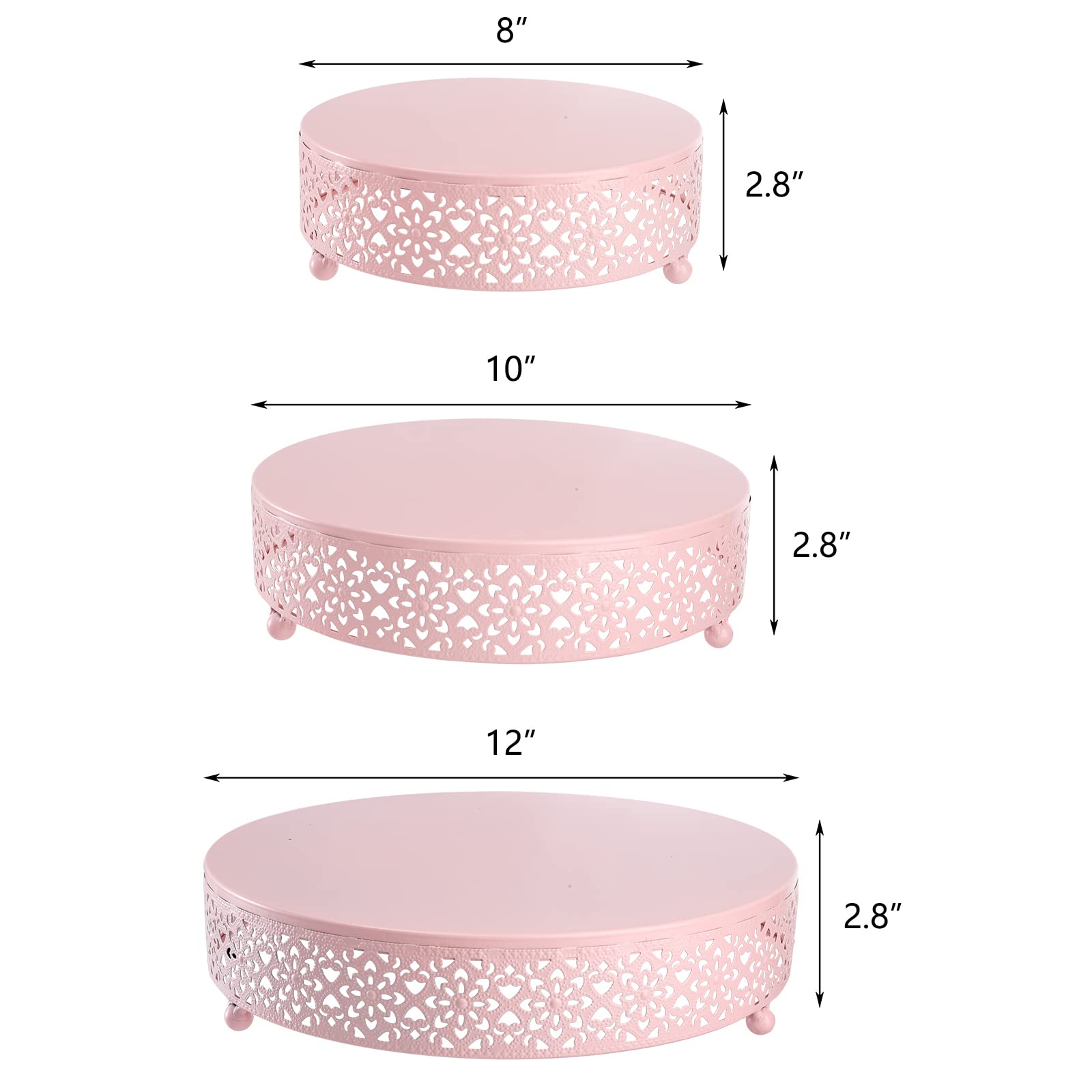 Hedume 3-Piece Metal Cake Stand Set, Pink Round Cake Stand, Dessert Cupcake Pastry Candy Display Plate For Wedding, Birthday Par