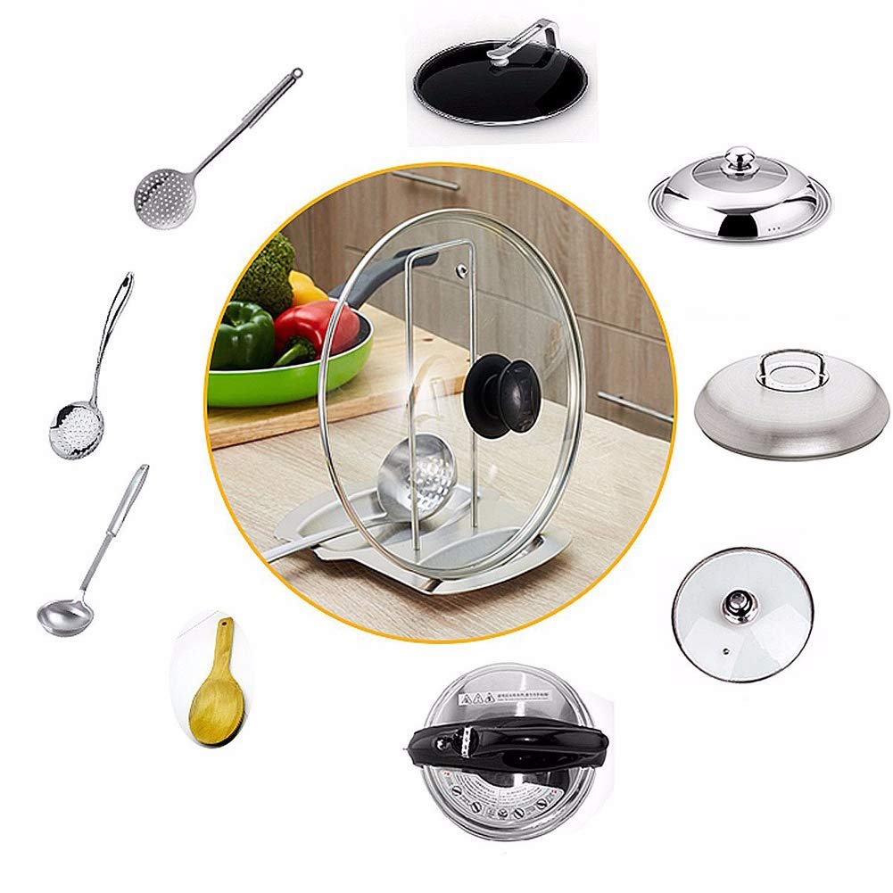 Pot Lid Holder Spoon Rest,Stainless Steel Utensils Pan Pot Cover Lid Rack Stand Organizer,Multifunctional Storage Soup Spoon Res