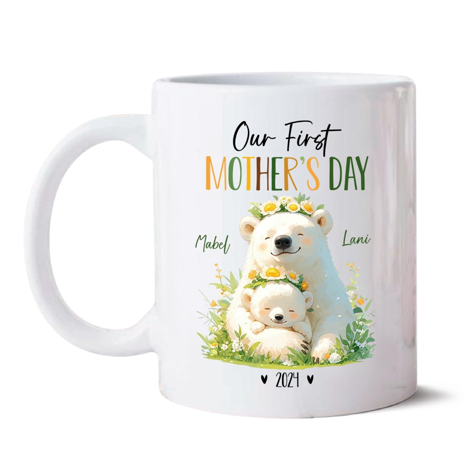 Mother And Baby Polar Bear Ceramic Mug, Our First Mothers Day Mug, Gift For Polar Bear Lovers, Personalized Mommy & Baby Animal