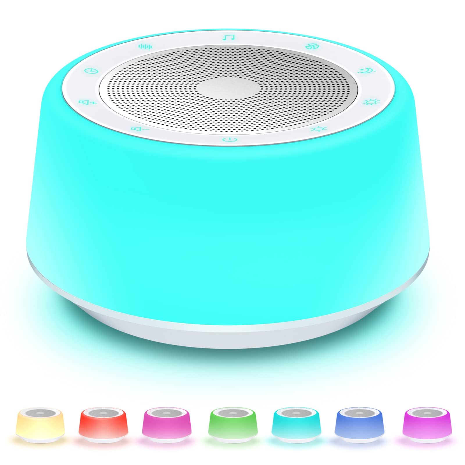 Bgoverss White Noise Sound Machine, Baby Sound Machine Kids With 30 Soothing Sounds And 7 Colors Warm Night Light For Sleeping,