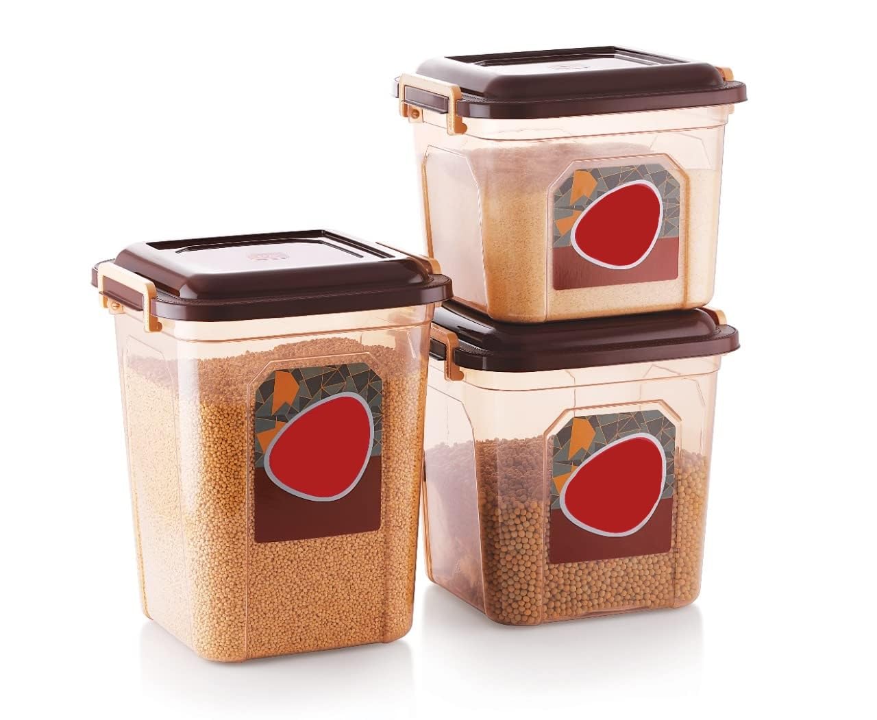 Galoof Kitchen Storage Container Set With Lid And Lock System | Food And Grain Storage Jar Set Of 3 | Cereal Container Set Of 3 