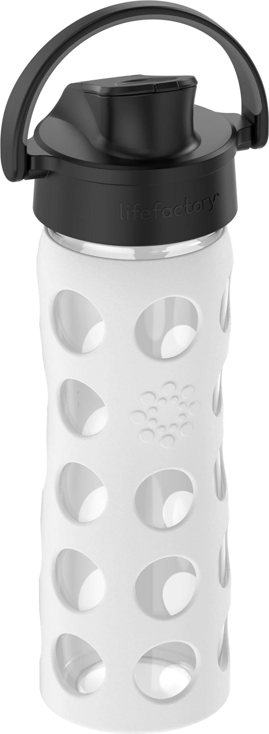 Lifefactory 16-Ounce Glass Water Bottle With Active Flip Cap And Protective Silicone Sleeve, Optic White