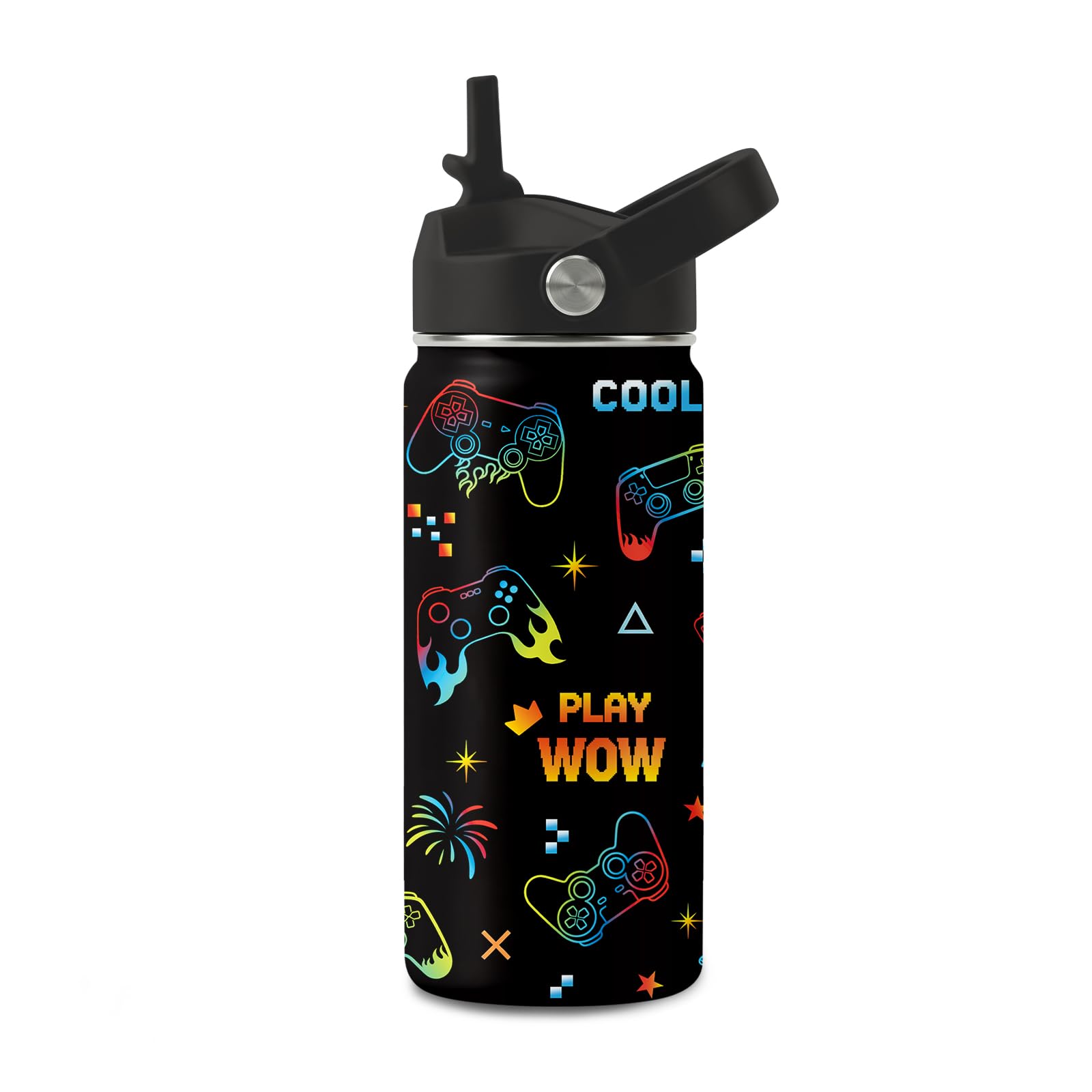 TNASURHUS Game Gifts for Boys, 16oz Water Bottle with Straw Lid for Gamer