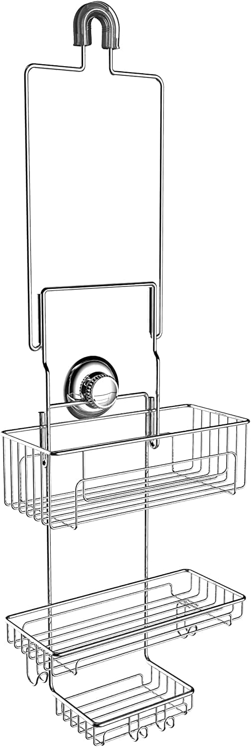 Gecko-Loc Extra Long Adjustable Length Deep Shelf Over The Showerhead Hanging Shower Caddy Organizer - Bathroom Caddies Storage