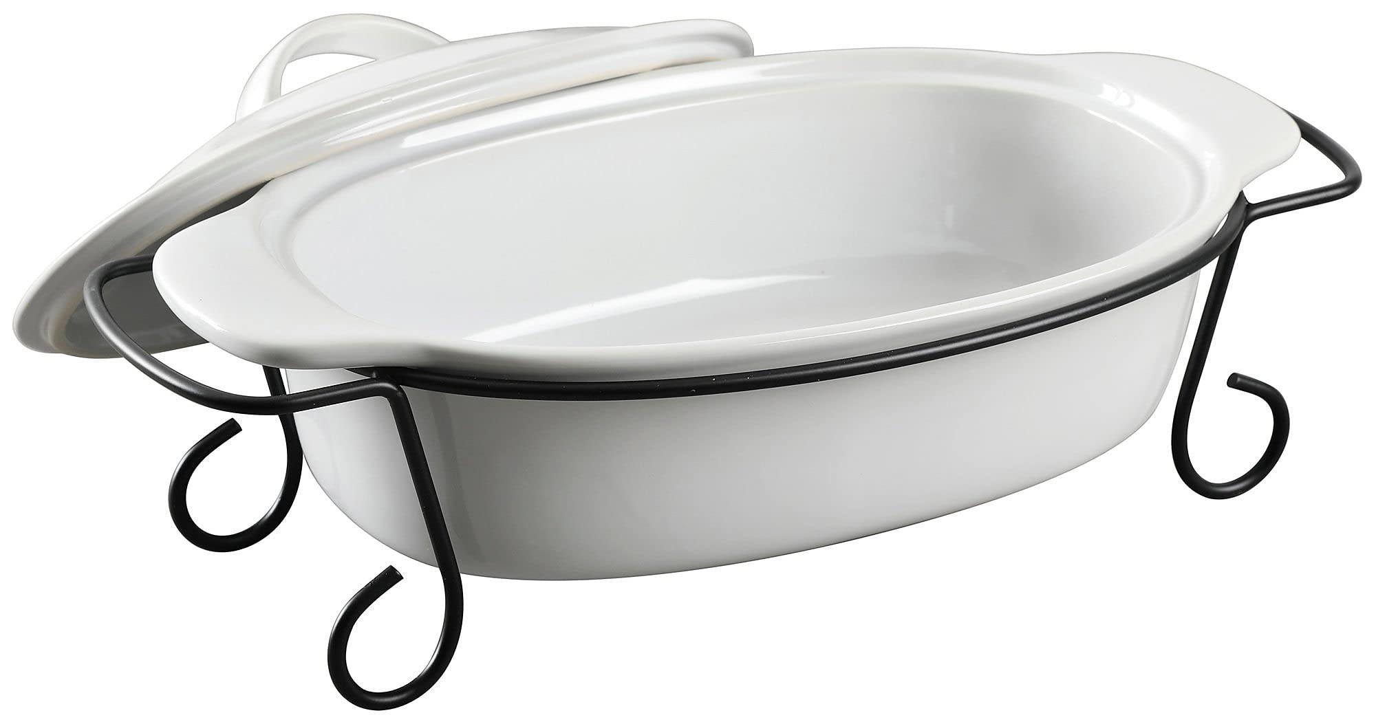 Gibson Elite Gracious Dining 2 Piece Oval Stoneware Bakeware With Lid And Metal Rack