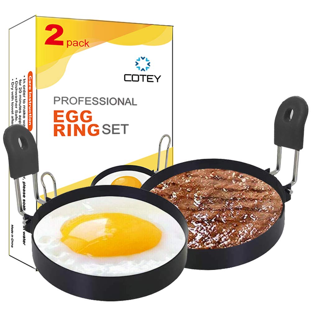 Cotey 3.5'' Egg Rings Set Of 2 With Silicone Handle, Large Ring For Frying Eggs, Round Mold For English Muffins - Griddle Cookin
